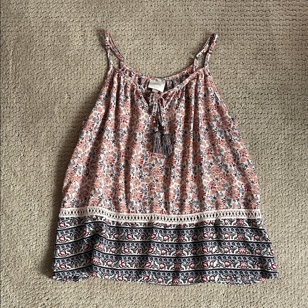 Knox Rose Pink Floral Tassel Camisole with Patterned Hem